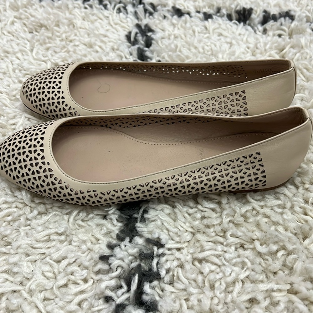 Brand new never worn JCrew perforated leather ballet flats in beige